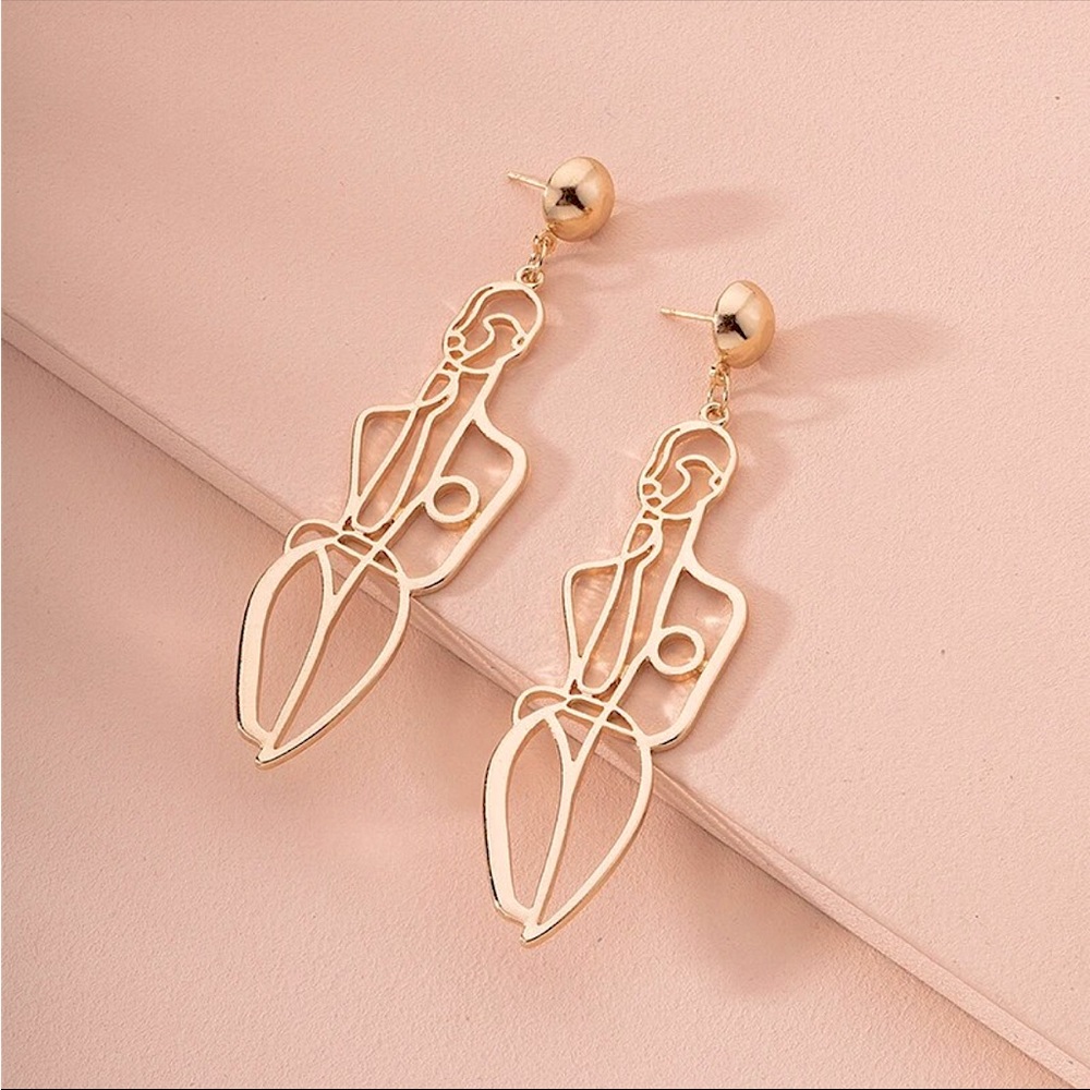 “Loving Me” Self Love Silver Gold Minimalist Body Female Artsy Outline Earring